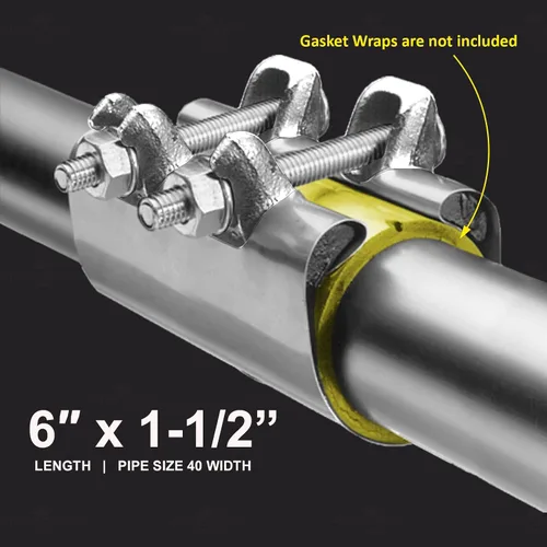 Miniatura 6 de HIGHCRAFT 60150TTSD-5, Abrazadera de reparación de tubo simple 1-1/2'', tornillo doble, 6" largo, acero inoxidable (paquete de 5), cromo