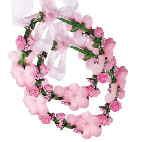 Miniatura 8 de WLBON 2 diademas de flores con corona de rosas y hojas florales, bandas para el cabello, diadema para mujer, Navidad, boda, Halloween, festival