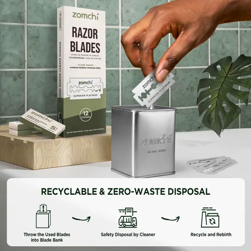Miniatura 5 de Zomchi Cuchillas de afeitar de doble filo, 60 cuchillas de afeitar de seguridad para afeitar, cuchillas de afeitar de acero inoxidable platino