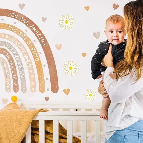 Miniatura 5 de Calcomanías de pared de acuarela arco iris, calcomanías de pared boho para habitación de bebé, calcomanías de pared motivacionales para decoración