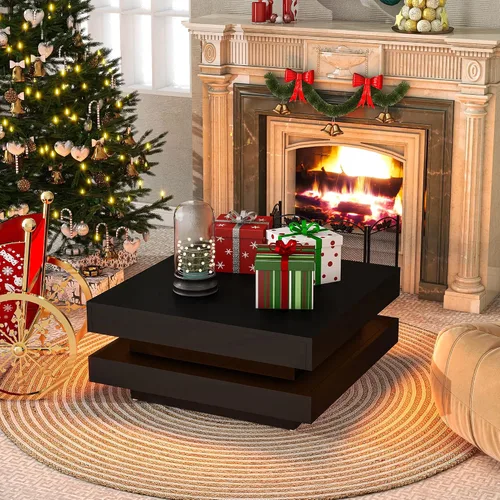 Miniatura 4 de Mesa de centro LED de 2 niveles con luces LED de 16 colores, mesa de cóctel LED de diseño rectangular moderno con control remoto para muebles