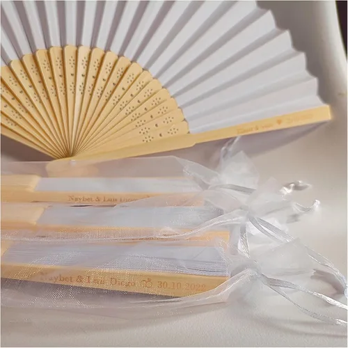 Abanicos de mano de boda con nombre personalizado con etiquetas de agradecimiento y bolsas de organza, para invitados de boda, recuerdos de fiesta,