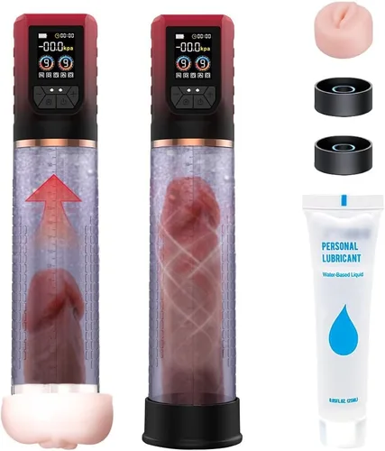 Bomba de pene extensor de pene con lubricante, vibrador 3 en 1 para hombre, bomba de vacío eléctrica para pene con 12 modos de entrenamiento