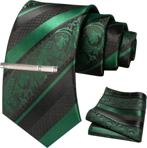 Miniatura 3 de JEMYGINS Conjunto de corbata floral y clip de corbata cuadrado de bolsillo para hombre