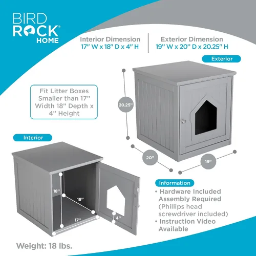 Miniatura 3 de BIRDROCK HOME Casa decorativa para gatos y mesa auxiliar Mesita de noche gris Caja de interior para mascotas Recinto para caja de arena Caja