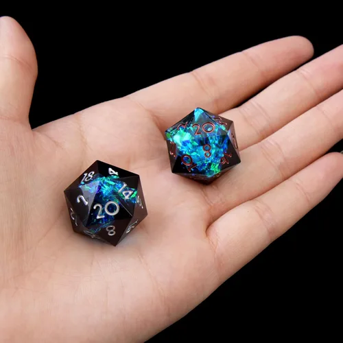 Miniatura 7 de Juego de dados DND de borde afilado de 8 piezas (extra D20) para Calabozos y Dragones – 2 D20 D4 D6 D8 D10 D12 D10% – Dados de resina poliédrica