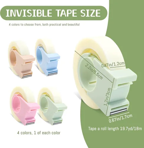 Miniatura 2 de Juego de 4 cintas invisibles con mini dispensador, cinta mágica de 1/2 pulgada, cinta transparente para escritura, reparación portátil para oficina