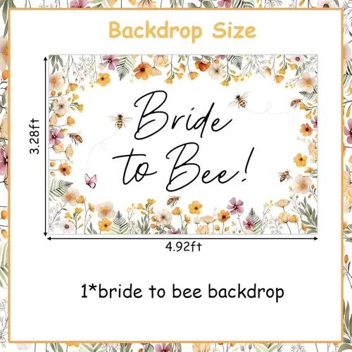 Miniatura 6 de Pancarta de fondo de novia a abeja, decoración de despedida de soltera, abeja, decoración de despedida de soltera, flores y abeja, telón de fondo