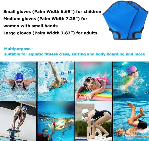 Miniatura 7 de MEKOTSK 1 par de guantes de entrenamiento de natación para ayudar a la resistencia de la parte superior del cuerpo, guantes de natación Aqua Fit
