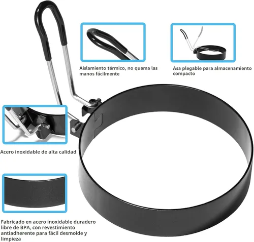 Miniatura 3 de Paquete de 4 anillos de huevo de acero inoxidable antiadherentes de 3.5 pulgadas para freír huevos, moldes redondos para cocinar a la plancha