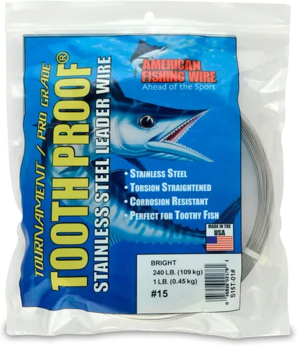 Miniatura 26 de AFW Alambre Líder Duro de Una Hebra de Acero Inoxidable a Prueba de Dientes - Brillante y Camuflaje para Tiburón, Barracuda, Caballa Real, Wahoo