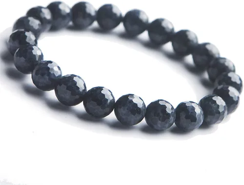 Muko Gemstone Genuino Natural Azul Zafiro Gemas Corte Facetado Redondo Perlas Mujeres Hombres Pulsera 0.354 in AAAA, Cristal, Piedra preciosa de