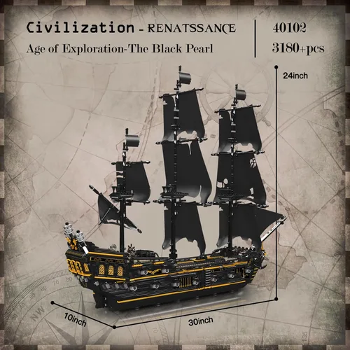 Miniatura 4 de JMBricklayer Juego de construcción de modelo de barco pirata, kits de juguetes misteriosos de perlas negras, bloques coleccionables, juguete genial