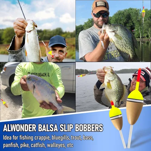 Miniatura 6 de Alwonder Paquete de 4 Bobbers para Pesca, Flotadores Deslizantes de Cuerpo de Madera de Balsa Flotante, Bobber Deslizante Ovalado de Alta 4-paquete