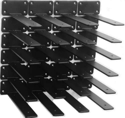 Miniatura 17 de Paquete de 2 - Soportes de estante en L ocultos negros de 4 pulgadas (1/5 pulgada de grosor) Soportes de estante flotante de hierro Soportes