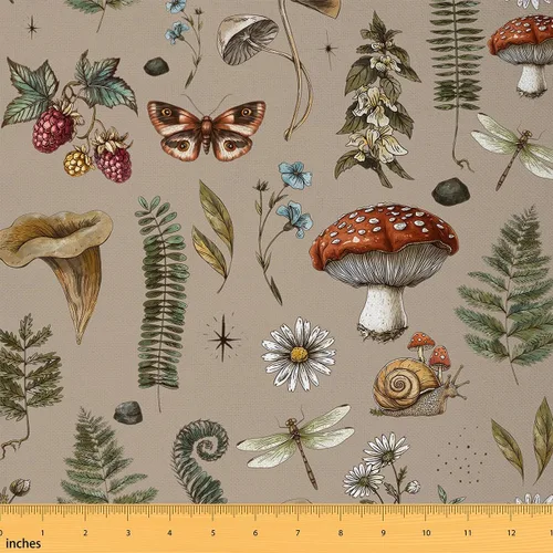 Miniatura 11 de Tela de Hongos por Yarda, Estilo Groovy de los 70s, Margaritas, Hojas Verdes, Telas para Amantes de la Costura, Plantas Naturales de la Selva, Tela