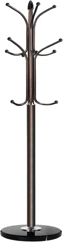 Miniatura 8 de Kertnic Perchero de metal con base de mármol natural, árbol de pasillo independiente con 12 ganchos para colgar bufanda, bolso, chamarra, Bronce