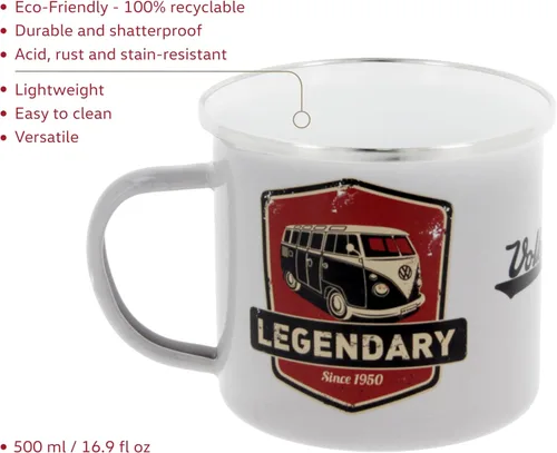 Miniatura 2 de BRISA VW Collection Volkswagen - Taza grande esmaltada para café y té para acampar y al aire libre, T1 autobús autocaravana