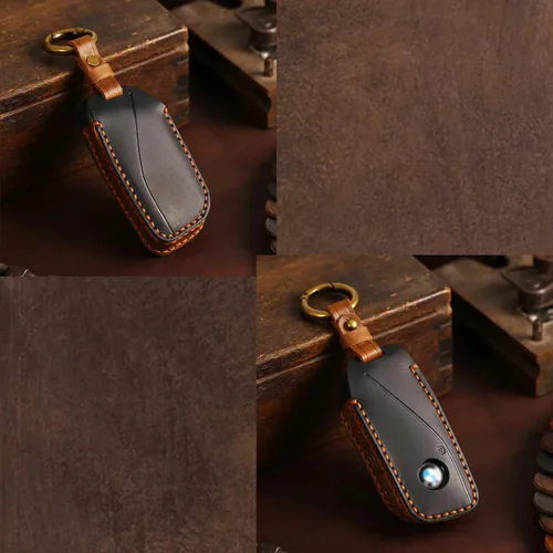 Miniatura 2 de Funda de cuero para llavero de automóvil, compatible con BMW 2023, nuevo X7 I7 XI 7 Series Funda de cuero hecha a mano con 4 botones, color negro