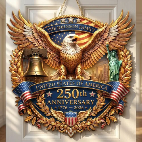 Miniatura 25 de NAZENTI Letrero personalizado para puerta del 4 de julio con nombre familiar, coronas de puerta personalizadas para 250 aniversario de Estados