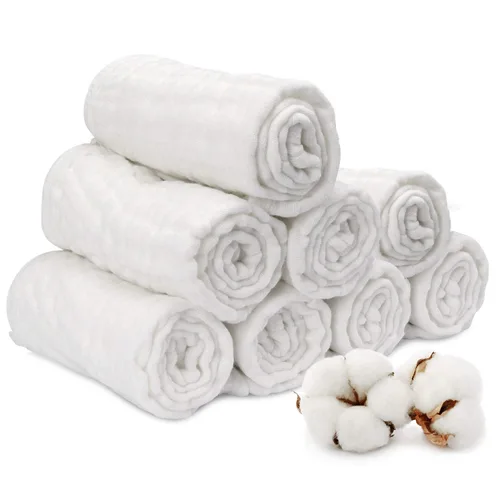 Paño de muselina para bebés niños y niñas (paquete de 8) | Artículo esencial de algodón para recién nacidos | Diseño unisex blanco | Paños súper