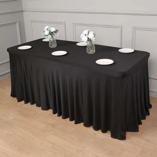 Miniatura 6 de Efavormart - Falda de mesa rectangular de una pieza de elastano de 6 pies, color negro, con volantes