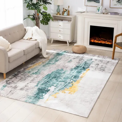 Miniatura 50 de Carvapet 9x12 Alfombras grandes para sala de estar y dormitorio, alfombra moderna lavable azul de pelo bajo con respaldo de goma, plegable, alfombra