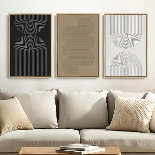 Miniatura 20 de Arte abstracto neutro en blanco y negro para sala de estar, 3 cuadros de impresiones en lienzo, para paredes, imágenes geométricas minimalistas
