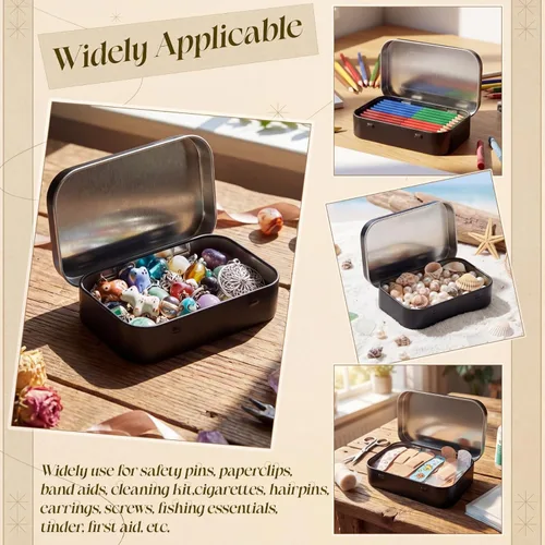 Miniatura 7 de Hotop Paquete de 3 recipientes rectangulares de metal de 3.75 x 2.45 x 0.8 pulgadas, recipientes con tapas, mini caja pequeña portátil para el Negro