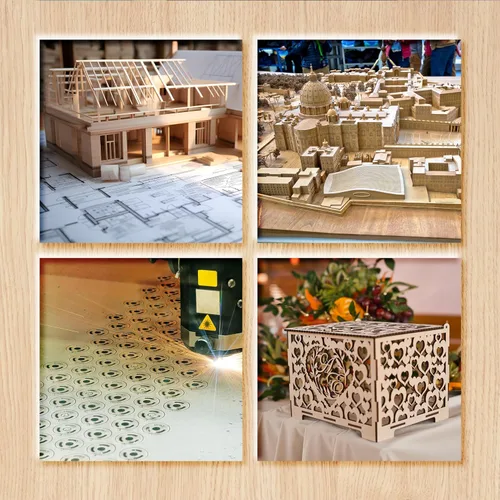Miniatura 5 de Paquete de 36 hojas de tilo, tablero de madera contrachapada de 1/8 pulgadas, madera sin acabar, madera contrachapada de 0.118 in para corte láser