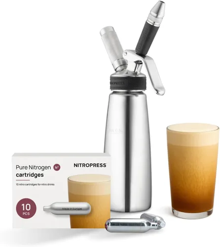 NitroPress Original - Kit de cafetera de preparación en frío con nitro | Incluye 10 cartuchos de nitrógeno | Infusor portátil para bebidas nitro