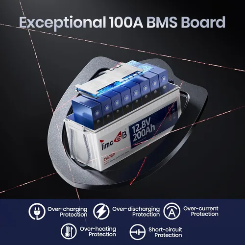 Miniatura 3 de Timeusb Batería de litio LiFePO4 de 12 V/200 Ah, batería recargable de ciclo profundo de 2560 Wh para vehículos marinos/RV con BMS de 100 A