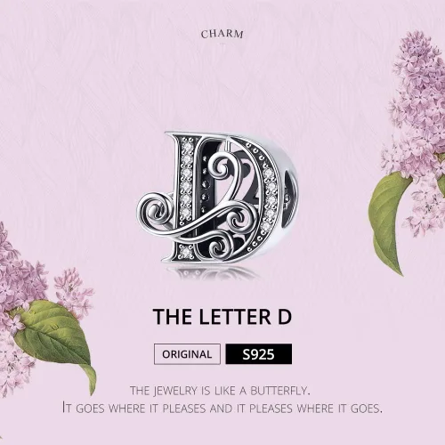 Miniatura 6 de BISAER Dijes de plata de ley 925 con inicial de letra A-Z para pulseras cuentas del alfabeto regalos de joyería Plata esterlina Diamante