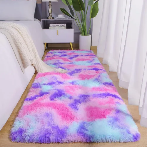 Miniatura 18 de AROGAN Alfombras de área suaves de arco iris para habitación de niñas de 6x9 pies, alfombras esponjosas de dormitorio para niñas, alfombra