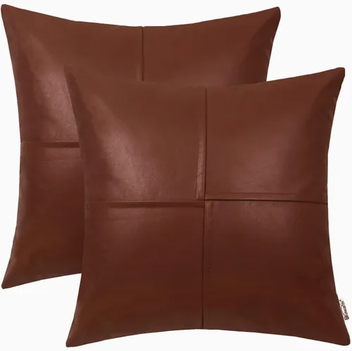 Miniatura 16 de BRAWARM Fundas de almohada de tiro de cuero sintético de 18 x 18 pulgadas, fundas de almohada de cuero marrón foca paquete de 2, almohadas Sello