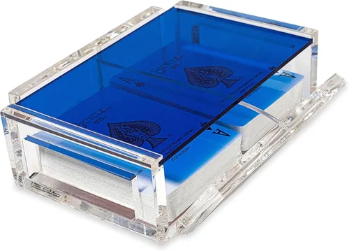 La Canasta - Juego de bandeja para cartas con 2 barajas de cartas en caja acrílica con tapa deslizante y base giratoria, mantiene la pila de cartas