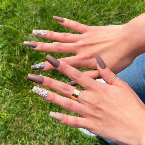 Miniatura 16 de Gold Finger - Kit de uñas postizas de cobertura completa con pegamento, diseño moderno, gel listo para usar, uñas medianas, largas y extralargas
