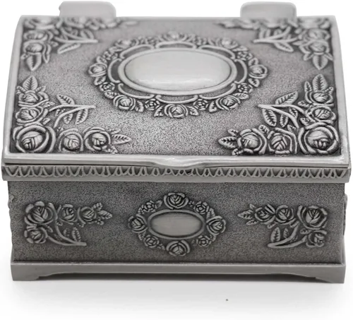 Miniatura 2 de Caja de joyería de metal vintage rectangular pequeña, caja de regalo para niñas, damas y mujeres