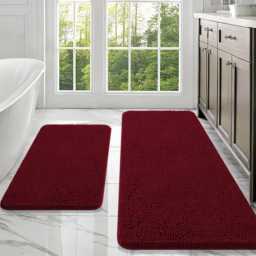Miniatura 14 de OLANLY Juego de alfombras de baño de 2 piezas, alfombras de baño de chenilla suave y absorbente y alfombra de contorno en forma de U para inodoro