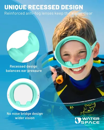 Miniatura 3 de Water Space Diving Mask for Youth Adults Men Women Oval Tempered Glass Lens 180° Clear View Snorkeling Swimming