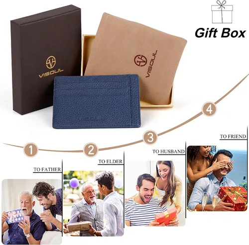 Miniatura 5 de VISOUL Soporte delgado para tarjetas de crédito para mujer, bloqueo RFID, cartera pequeña de cuero para mujer con bolsillo para monedas