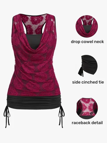 Miniatura 6 de ROSE GAL Túnica de encaje para mujer, talla grande, cuello en V, camiseta sin mangas gráfica, casual, para verano, linda túnica