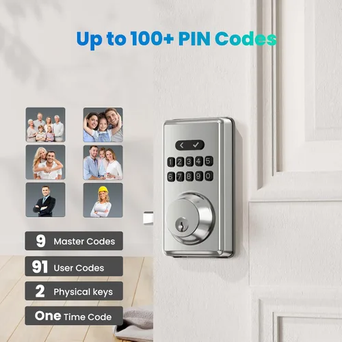 Miniatura 2 de Cerradura de Puerta de Entrada sin Llave, Pestillo Electrónico con Teclado para Puerta Principal, Cerraduras Inteligentes con 6 Códigos Digitales