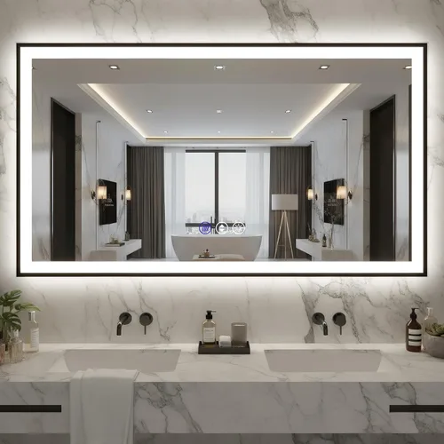 Miniatura 18 de Espejo de baño LED de 20 x 28 pulgadas para pared, marco negro (metal, aluminio), luz frontal y retroiluminada, 3 colores y espejo de tocador