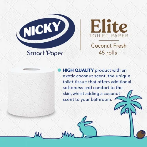 Miniatura 4 de Nicky Elite Coconut Fresh - Papel higiénico con 45 rollos de papel higiénico blanco, 168 hojas por rollo, 3 capas, aroma exótico de coco, suavidad