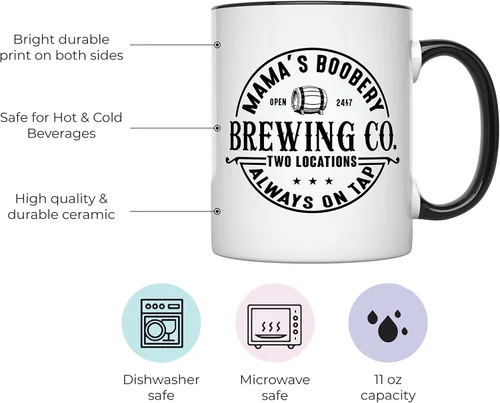 Miniatura 2 de YouNique Designs Taza de café con texto en inglés "Mamas Boobery Always on Tap", 11 onzas, regalos para nuevas madres después del nacimiento