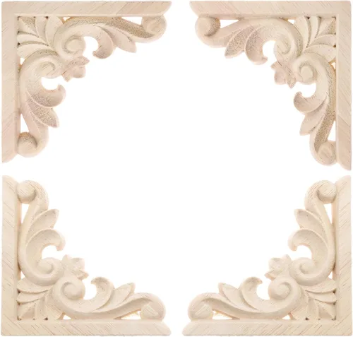 MUXSAM Apliques para muebles, 2.36 x 2.36 pulgadas, marco de esquina tallada en madera sin pintar para pared, armario, puerta, cama, tocador, espejo