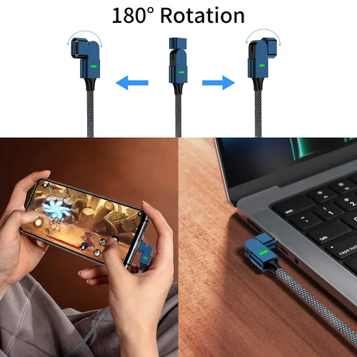 Miniatura 3 de Cable de carga magnético USB C de 100 W, rotación de 180°, cable de carga magnético 2 en 1 para teléfono [2 unidades, 4/6.6 pies], transferencia