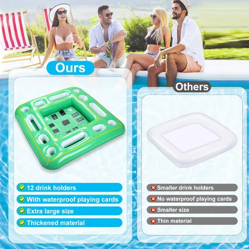 Miniatura 5 de Kaiedos Mesa de juego flotante para piscina, mesa flotante inflable con cartas de juego impermeables, 40 x 40 pulgadas, grandes bebidas flotantes