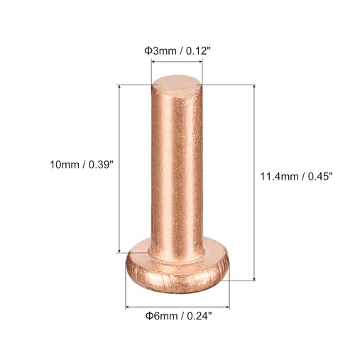 Miniatura 2 de uxcell 100 remaches sólidos de cobre, remaches metálicos de cabeza plana de 1/8 x 5/32 pulgadas para aplicaciones eléctricas, suministros de trabajo